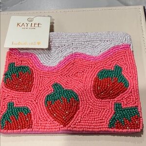 Kay Lee Pink Beaded Clutch with Strawberry Design